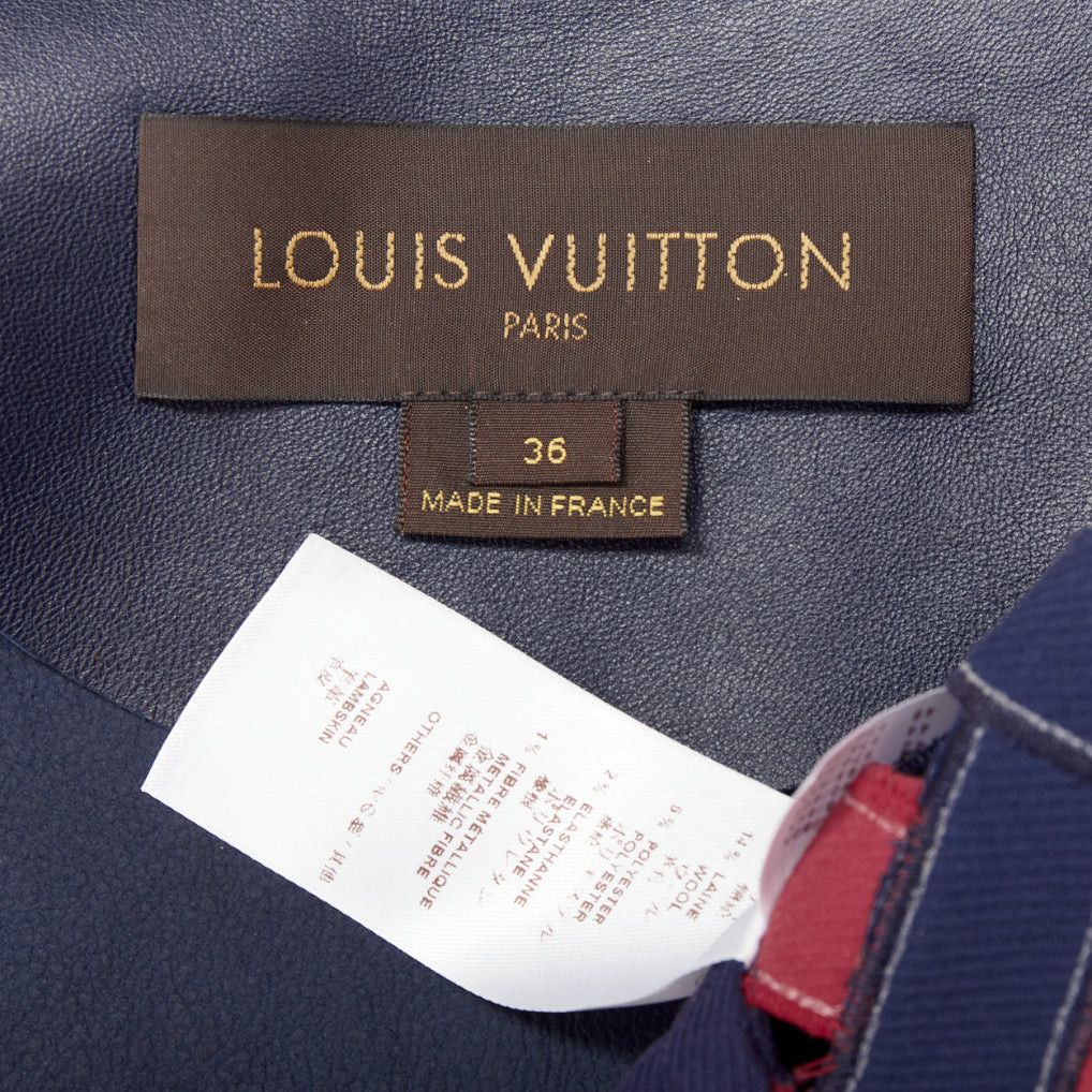 Louis Vuitton LOUIS VUITTON 2012 Runway navy red sequinned cut out woven leather jacket FR36 S Size S / US 4 / IT 40 - 10 Thumbnail