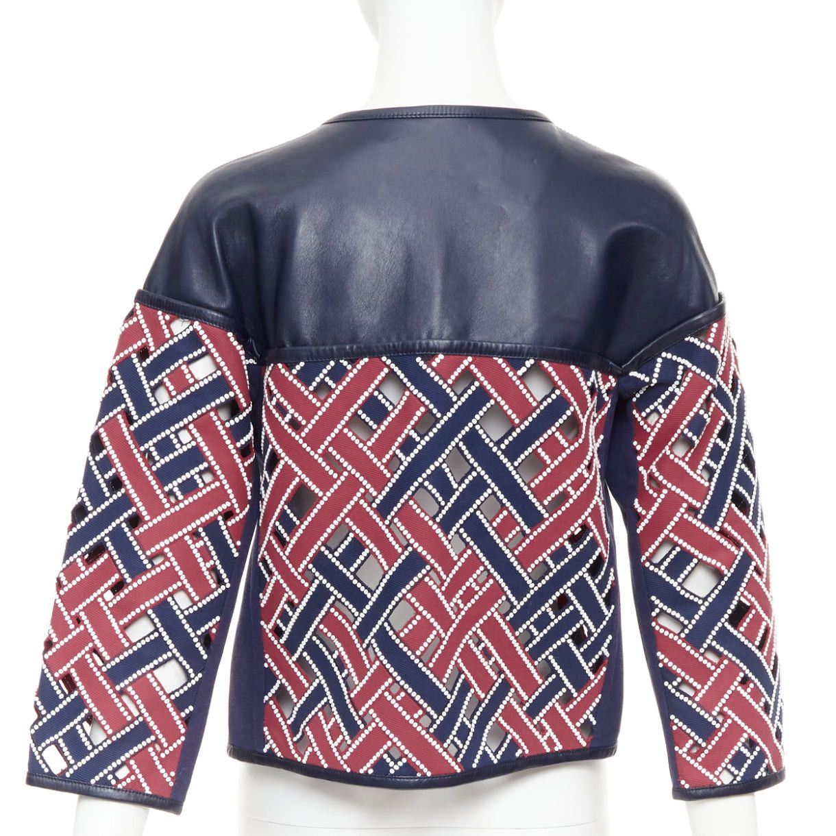 Louis Vuitton LOUIS VUITTON 2012 Runway navy red sequinned cut out woven leather jacket FR36 S Size S / US 4 / IT 40 - 6 Thumbnail