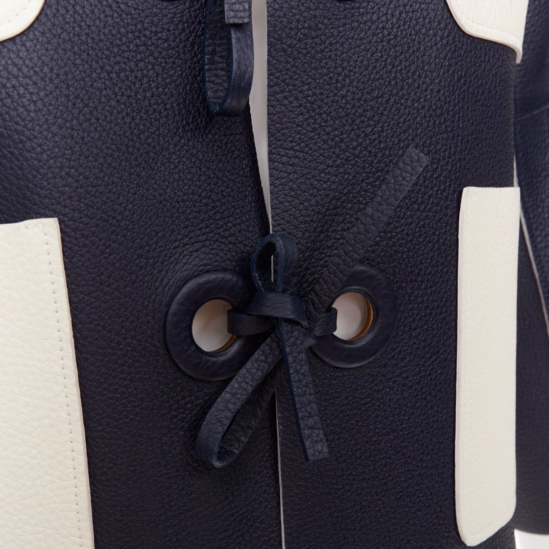 Louis Vuitton LOUIS VUITTON navy off white textured leather tie front jacket FR36 M Size S / US 4 / IT 40 - 2 Thumbnail