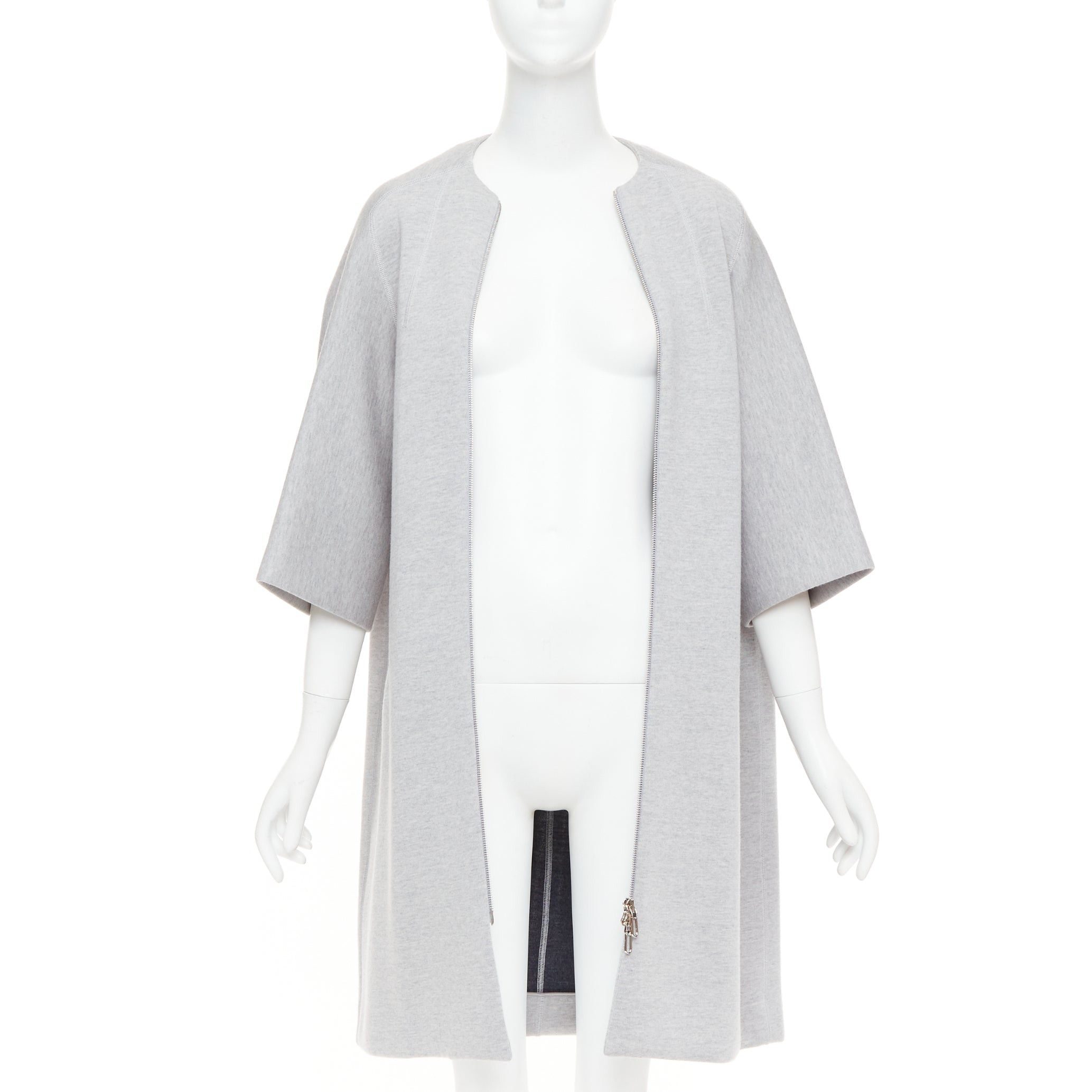 Dior CHRISTIAN DIOR light grey virgin wool blend jersey cocoon half sleeve coat FR36 S Size S / US 4 / IT 40 - 2 Thumbnail
