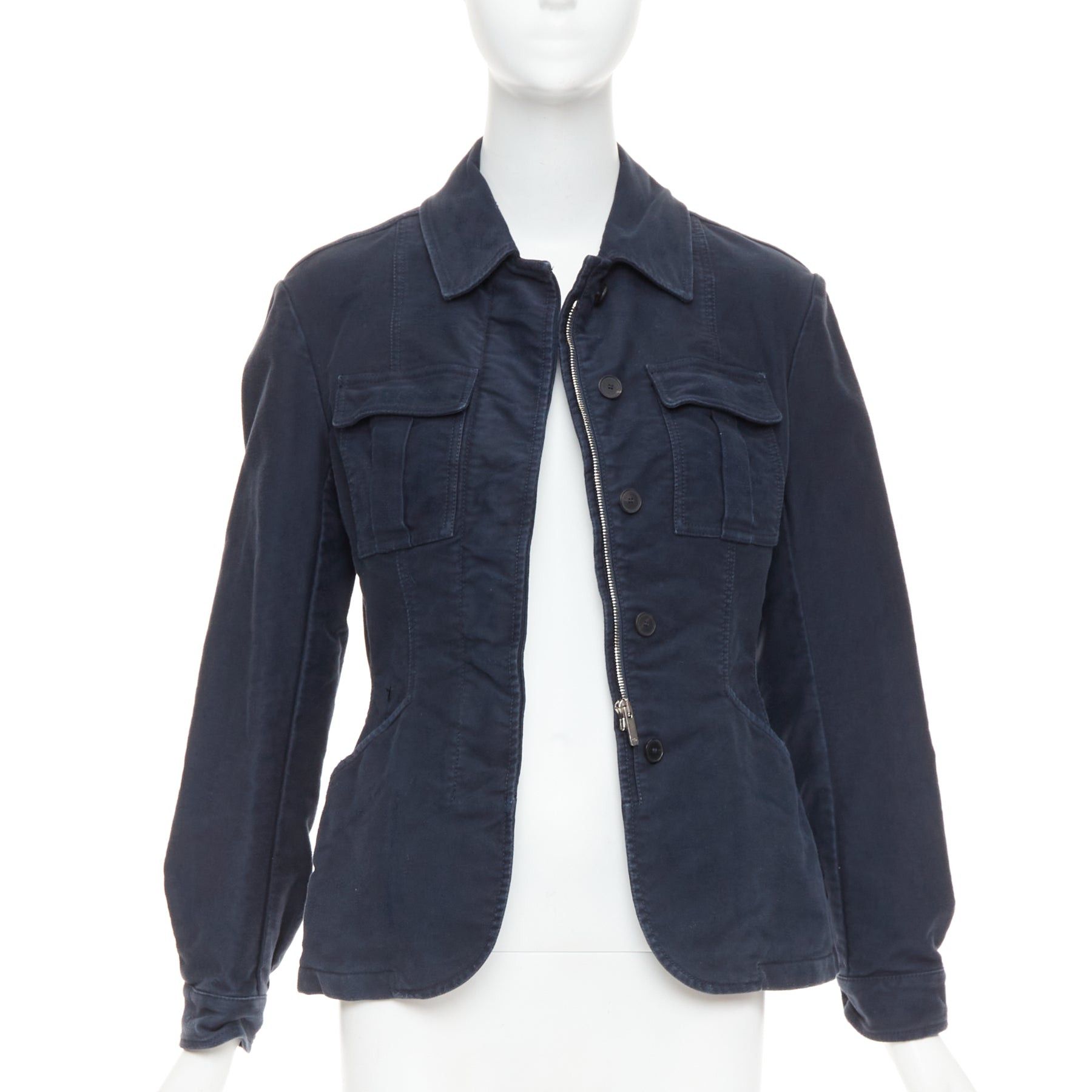 Dior CHRISTIAN DIOR 2018 Runway navy washed cotton utility contour bar jacket FR36 S Size S / US 4 / IT 40 - 3 Thumbnail