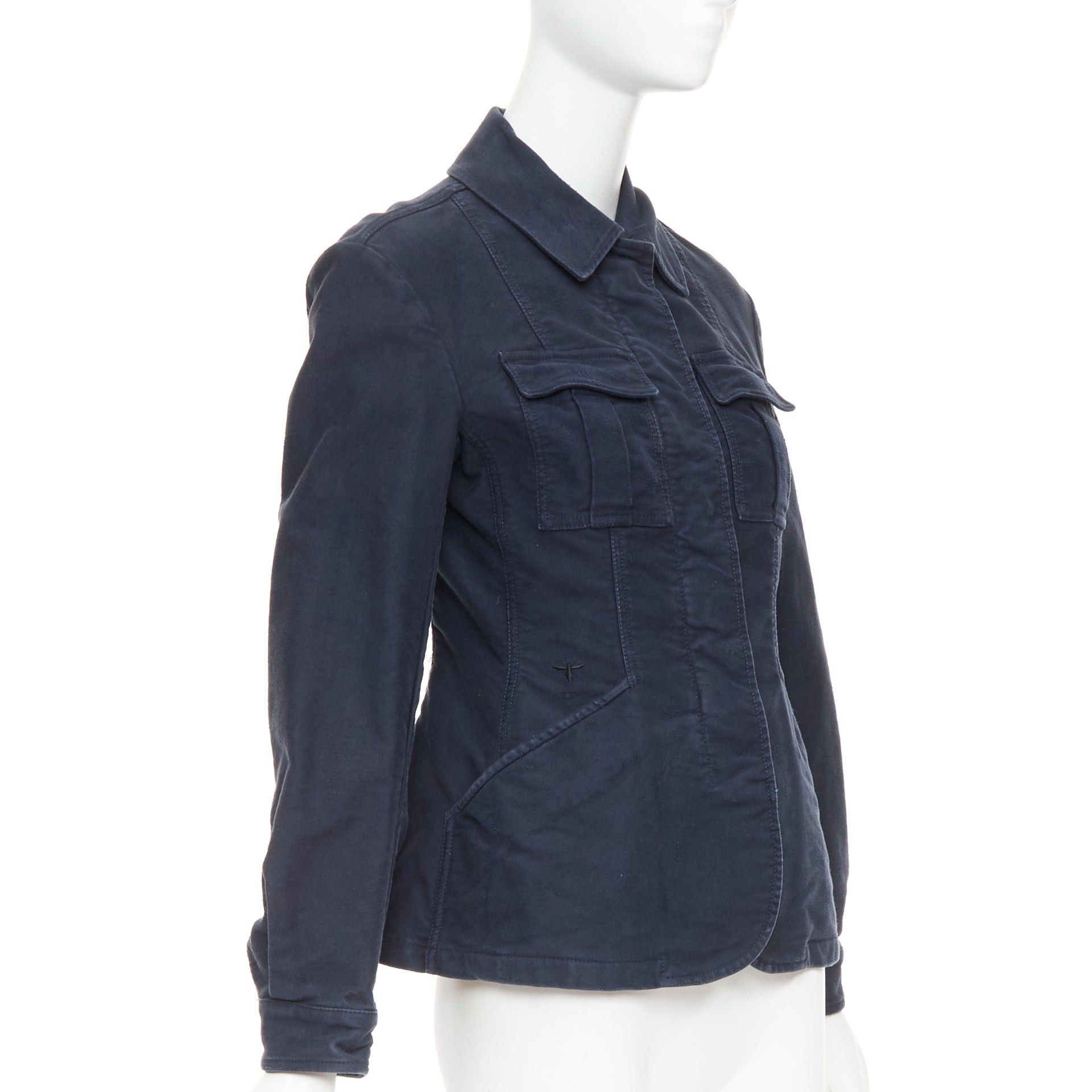 Dior CHRISTIAN DIOR 2018 Runway navy washed cotton utility contour bar jacket FR36 S Size S / US 4 / IT 40 - 4 Thumbnail