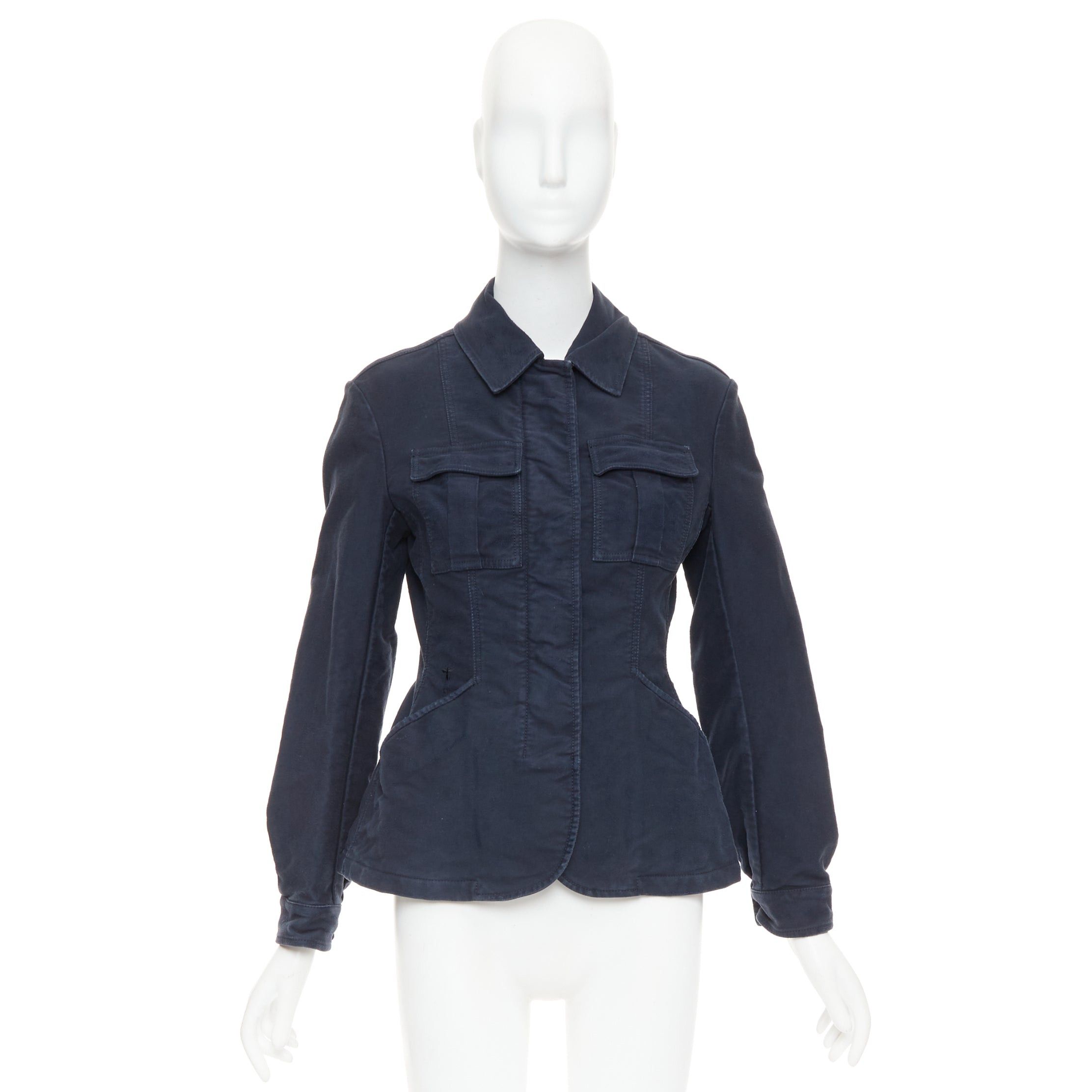 Dior CHRISTIAN DIOR 2018 Runway navy washed cotton utility contour bar jacket FR36 S Size S / US 4 / IT 40 - 10 Thumbnail