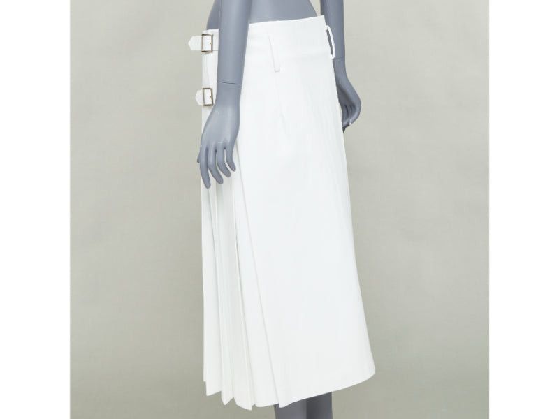 Comme des Garcons COMME DES GARCONS Homme Plus 2018 white PU cowhide leather trimmed pleated kilt skirt S Size US 28 / EU 44 - 6 Thumbnail