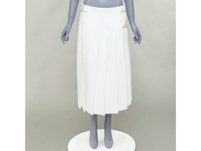 Comme des Garcons COMME DES GARCONS Homme Plus 2018 white PU cowhide leather trimmed pleated kilt skirt S Size US 28 / EU 44 - 9 Thumbnail