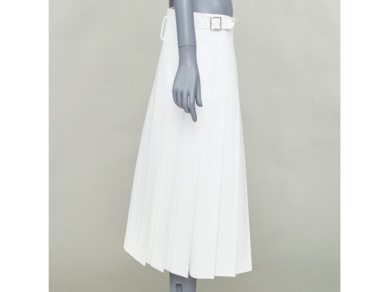 Comme des Garcons COMME DES GARCONS Homme Plus 2018 white PU cowhide leather trimmed pleated kilt skirt S Size US 28 / EU 44 - 4 Thumbnail