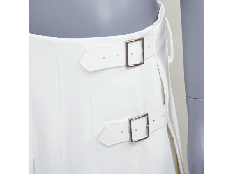 Comme des Garcons COMME DES GARCONS Homme Plus 2018 white PU cowhide leather trimmed pleated kilt skirt S Size US 28 / EU 44 - 2 Thumbnail