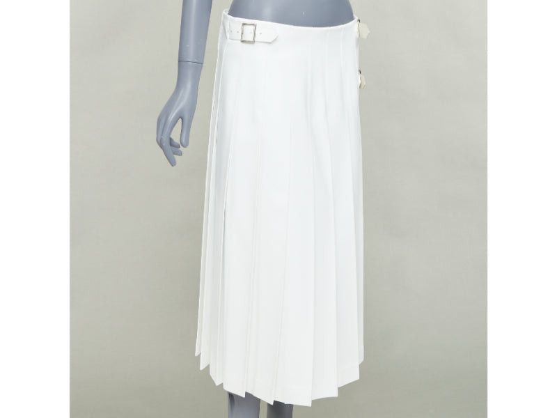 Comme des Garcons COMME DES GARCONS Homme Plus 2018 white PU cowhide leather trimmed pleated kilt skirt S Size US 28 / EU 44 - 3 Thumbnail