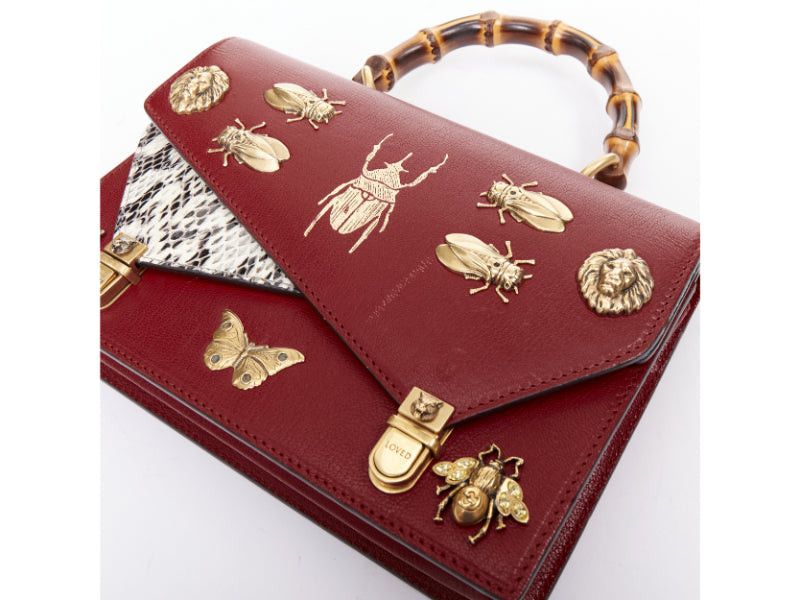 Gucci GUCCI Ottilia Bamboo Top Handle red gold insect embellished bag Size ONE SIZE - 7 Thumbnail