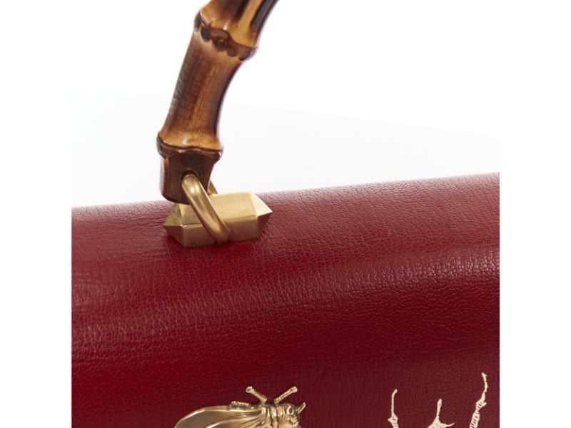 Gucci GUCCI Ottilia Bamboo Top Handle red gold insect embellished bag Size ONE SIZE - 9 Thumbnail
