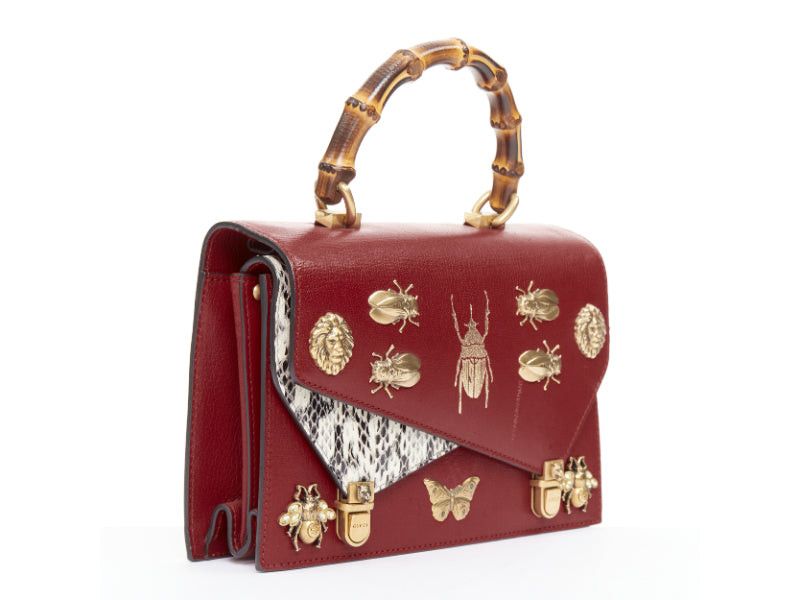 Gucci GUCCI Ottilia Bamboo Top Handle red gold insect embellished bag Size ONE SIZE - 3 Thumbnail