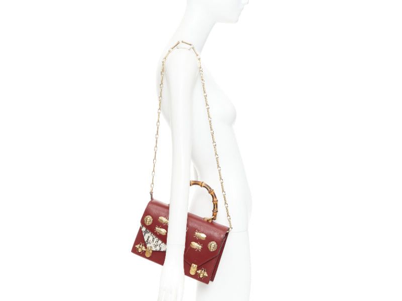 Gucci GUCCI Ottilia Bamboo Top Handle red gold insect embellished bag Size ONE SIZE - 2 Thumbnail