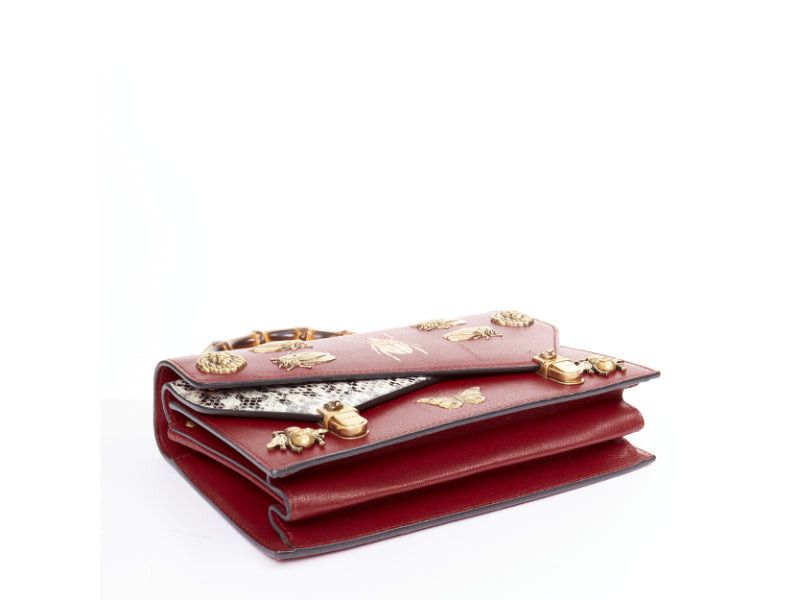 Gucci GUCCI Ottilia Bamboo Top Handle red gold insect embellished bag Size ONE SIZE - 6 Thumbnail