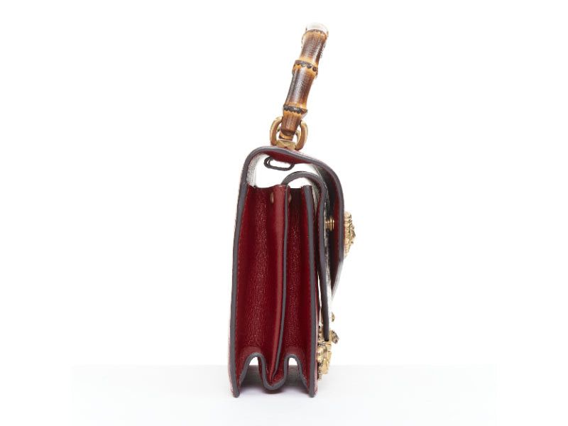 Gucci GUCCI Ottilia Bamboo Top Handle red gold insect embellished bag Size ONE SIZE - 4 Thumbnail