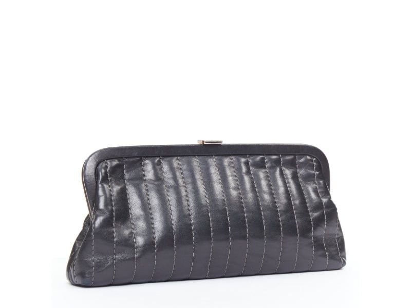 Chanel CHANEL 2005 Mademoiselle Ligne black vertical quilting lambskin kisslock clutch bag Size ONE SIZE - 3 Thumbnail