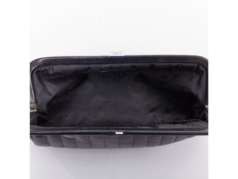 Chanel CHANEL 2005 Mademoiselle Ligne black vertical quilting lambskin kisslock clutch bag Size ONE SIZE - 6 Thumbnail