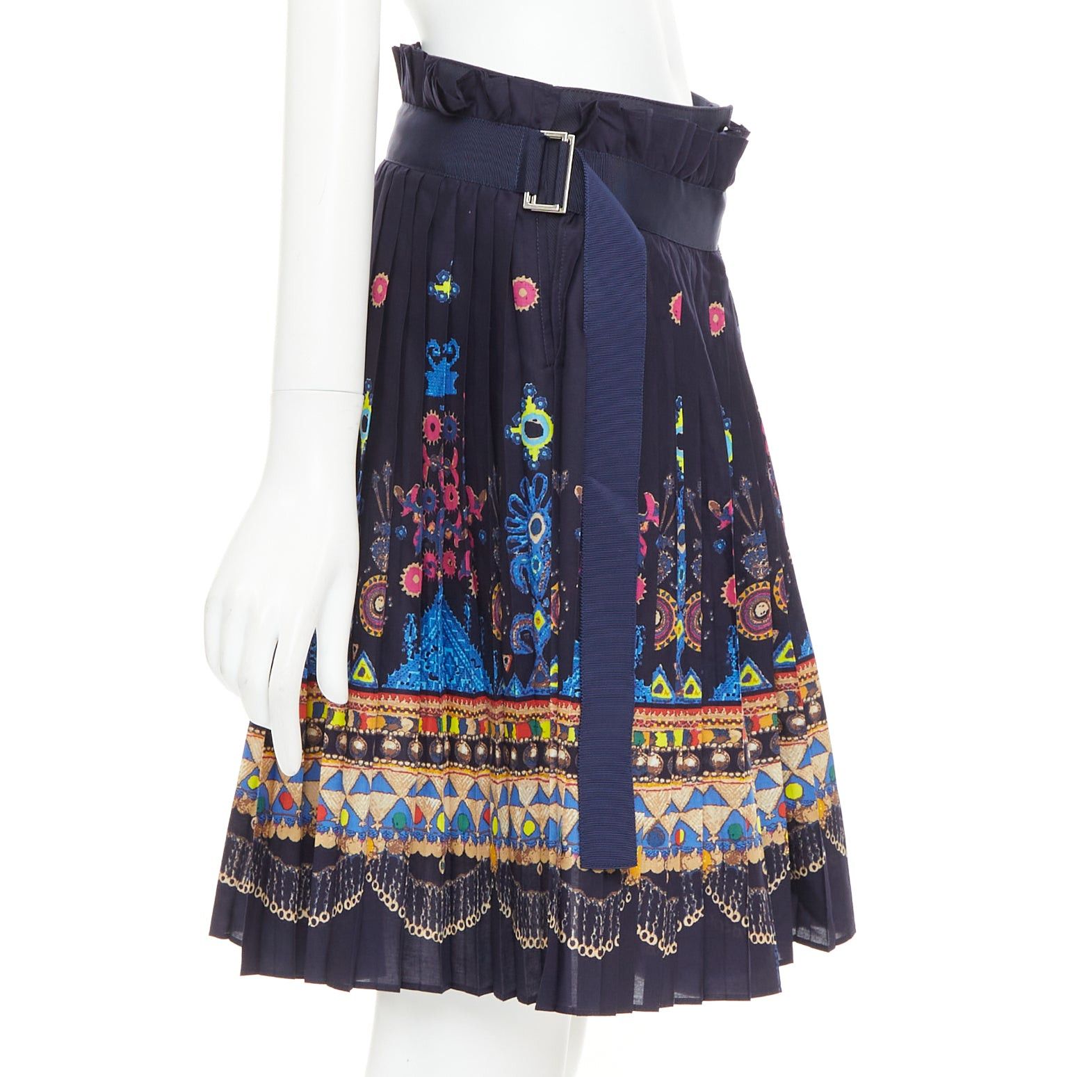 Sacai SACAI 2017 navy multicolor circus print belted pleated wrap skorts JP1 S Size 28" / US 6 / IT 42 - 4 Thumbnail