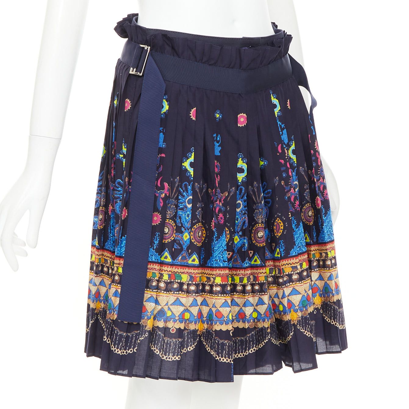 Sacai SACAI 2017 navy multicolor circus print belted pleated wrap skorts JP1 S Size 28" / US 6 / IT 42 - 3 Thumbnail