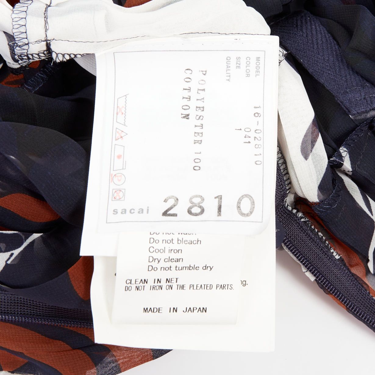 Sacai SACAI 2016 navy orange white printed pleated cotton eyelet belt skirt JP1 S Size 28" / US 6 / IT 42 - 8 Thumbnail