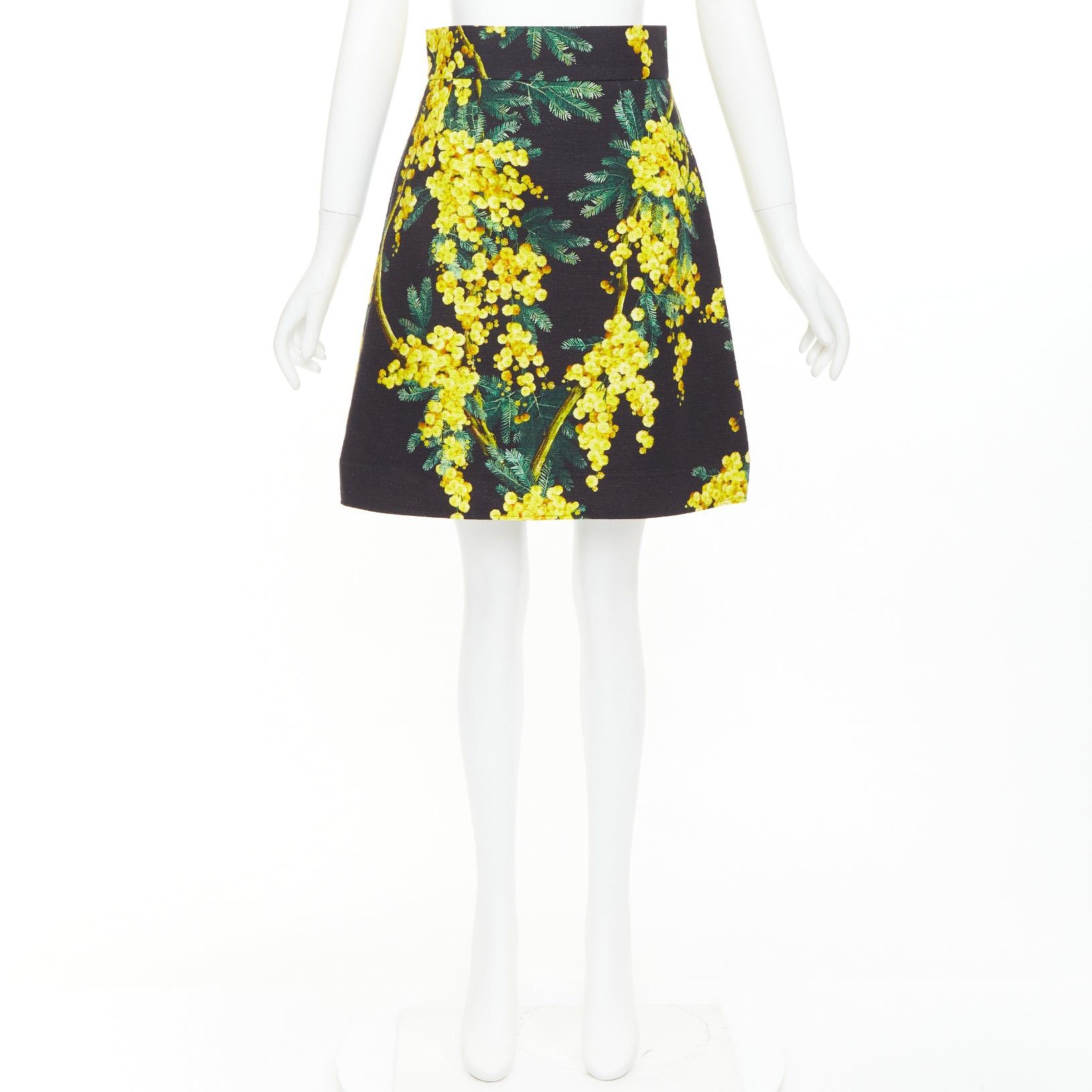 Dolce & Gabbana DOLCE GABBANA yellow black cotton floral print textured A-line skirt IT40 S Size 27" / US 4 / IT 40 - 9 Thumbnail
