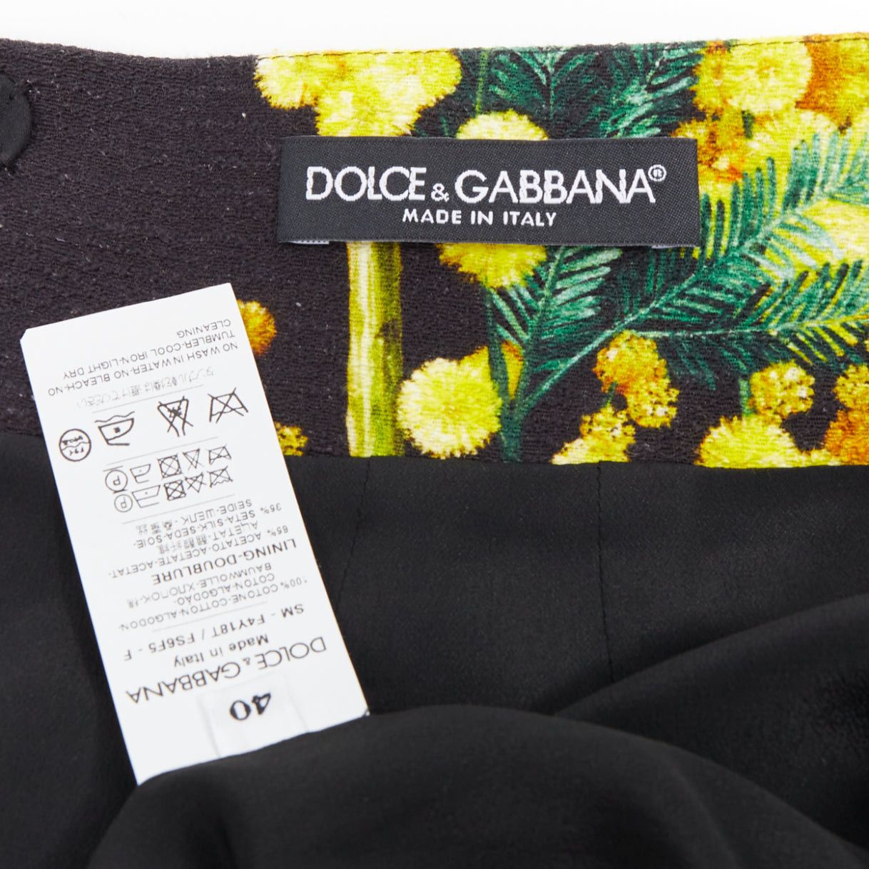 Dolce & Gabbana DOLCE GABBANA yellow black cotton floral print textured A-line skirt IT40 S Size 27" / US 4 / IT 40 - 8 Thumbnail