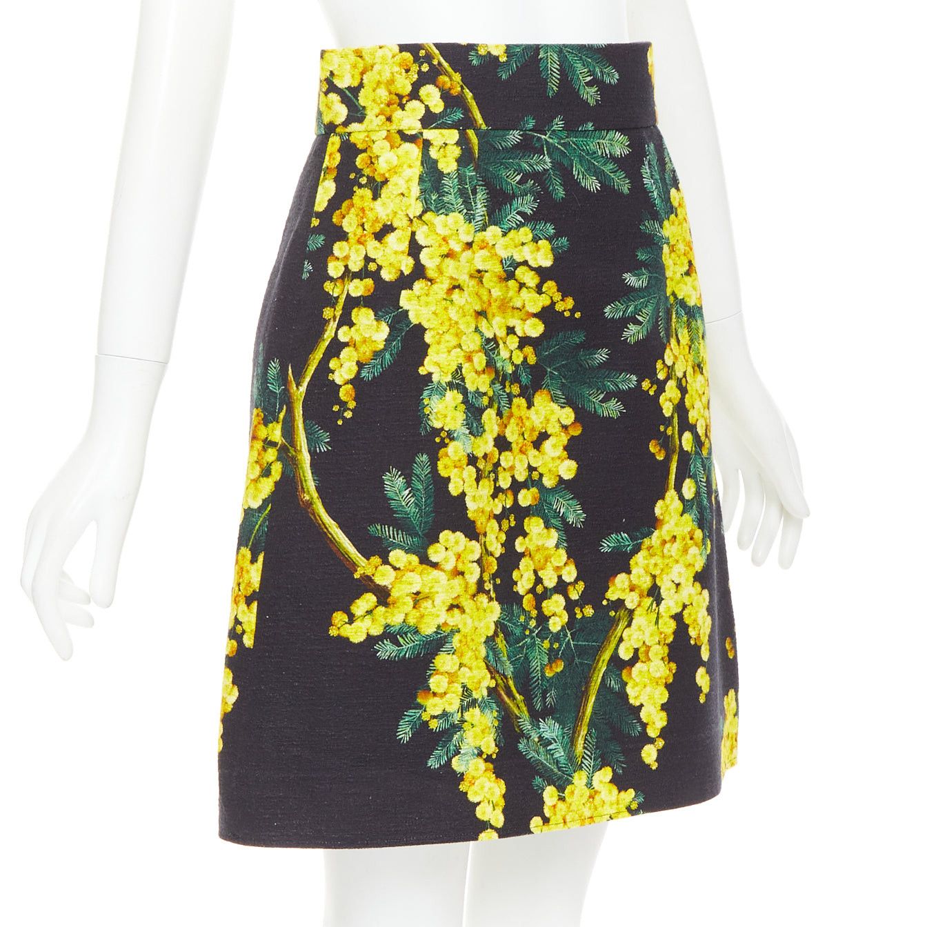 Dolce & Gabbana DOLCE GABBANA yellow black cotton floral print textured A-line skirt IT40 S Size 27" / US 4 / IT 40 - 3 Thumbnail