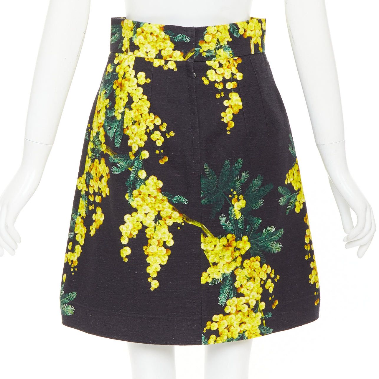 Dolce & Gabbana DOLCE GABBANA yellow black cotton floral print textured A-line skirt IT40 S Size 27" / US 4 / IT 40 - 5 Thumbnail