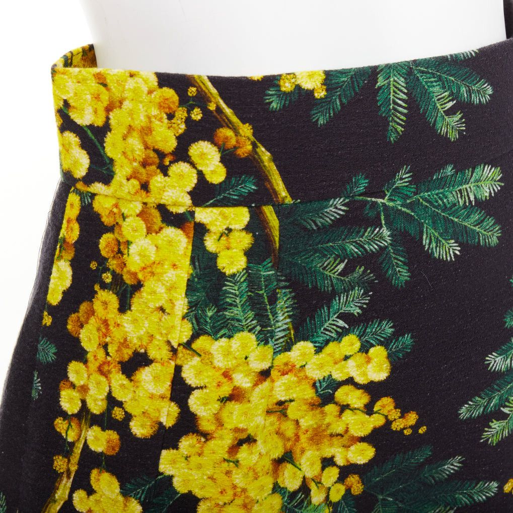 Dolce & Gabbana DOLCE GABBANA yellow black cotton floral print textured A-line skirt IT40 S Size 27" / US 4 / IT 40 - 2 Thumbnail