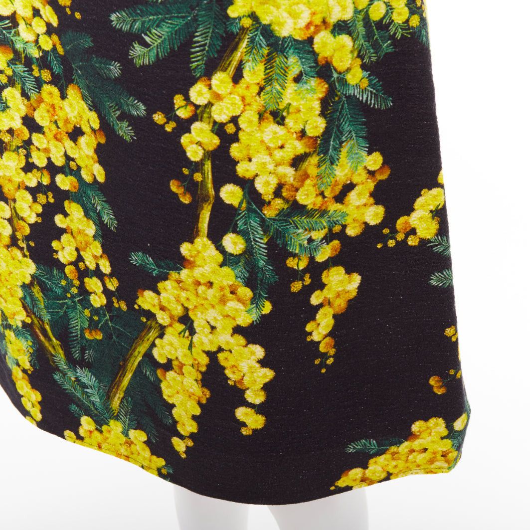 Dolce & Gabbana DOLCE GABBANA yellow black cotton floral print textured A-line skirt IT40 S Size 27" / US 4 / IT 40 - 7 Thumbnail