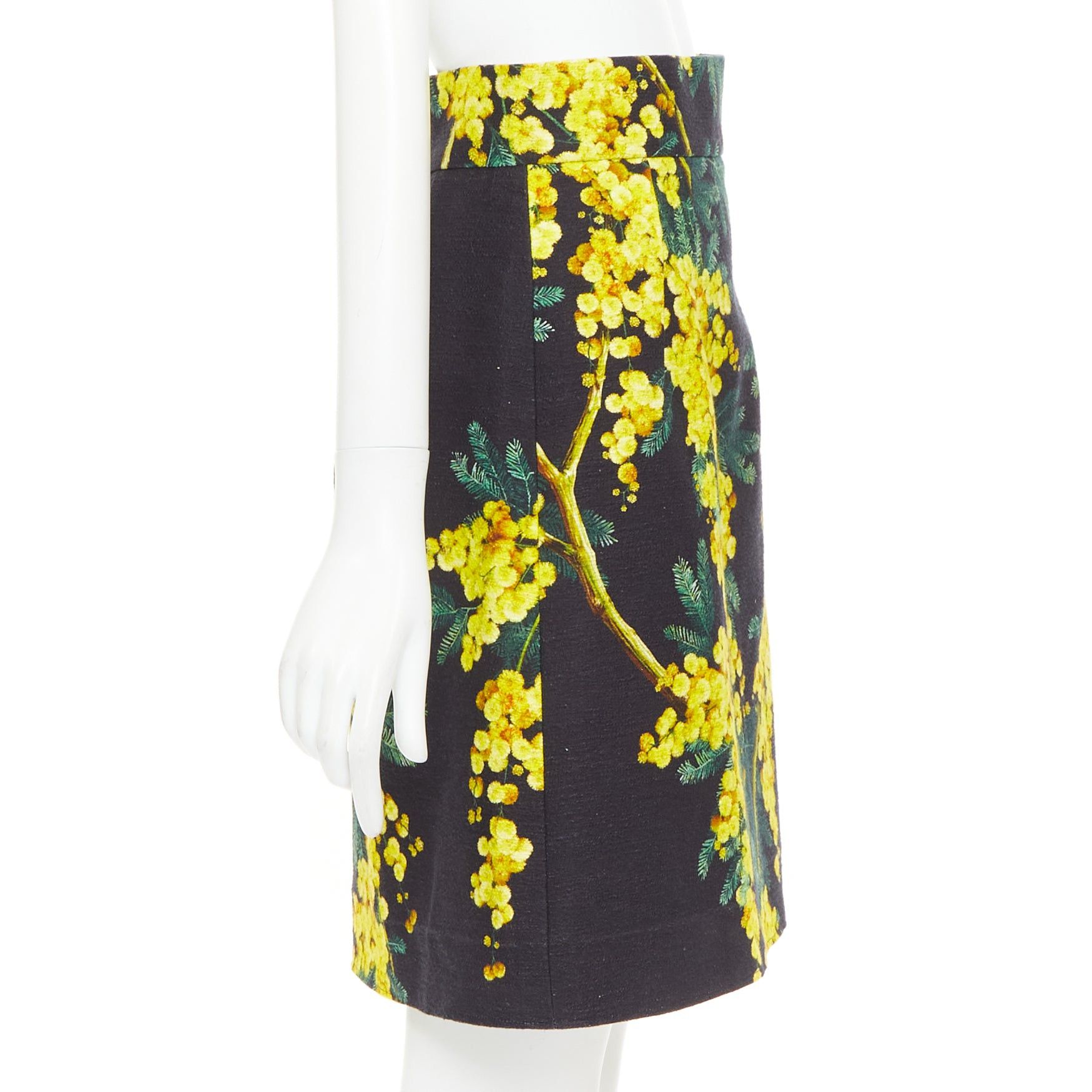 Dolce & Gabbana DOLCE GABBANA yellow black cotton floral print textured A-line skirt IT40 S Size 27" / US 4 / IT 40 - 4 Thumbnail