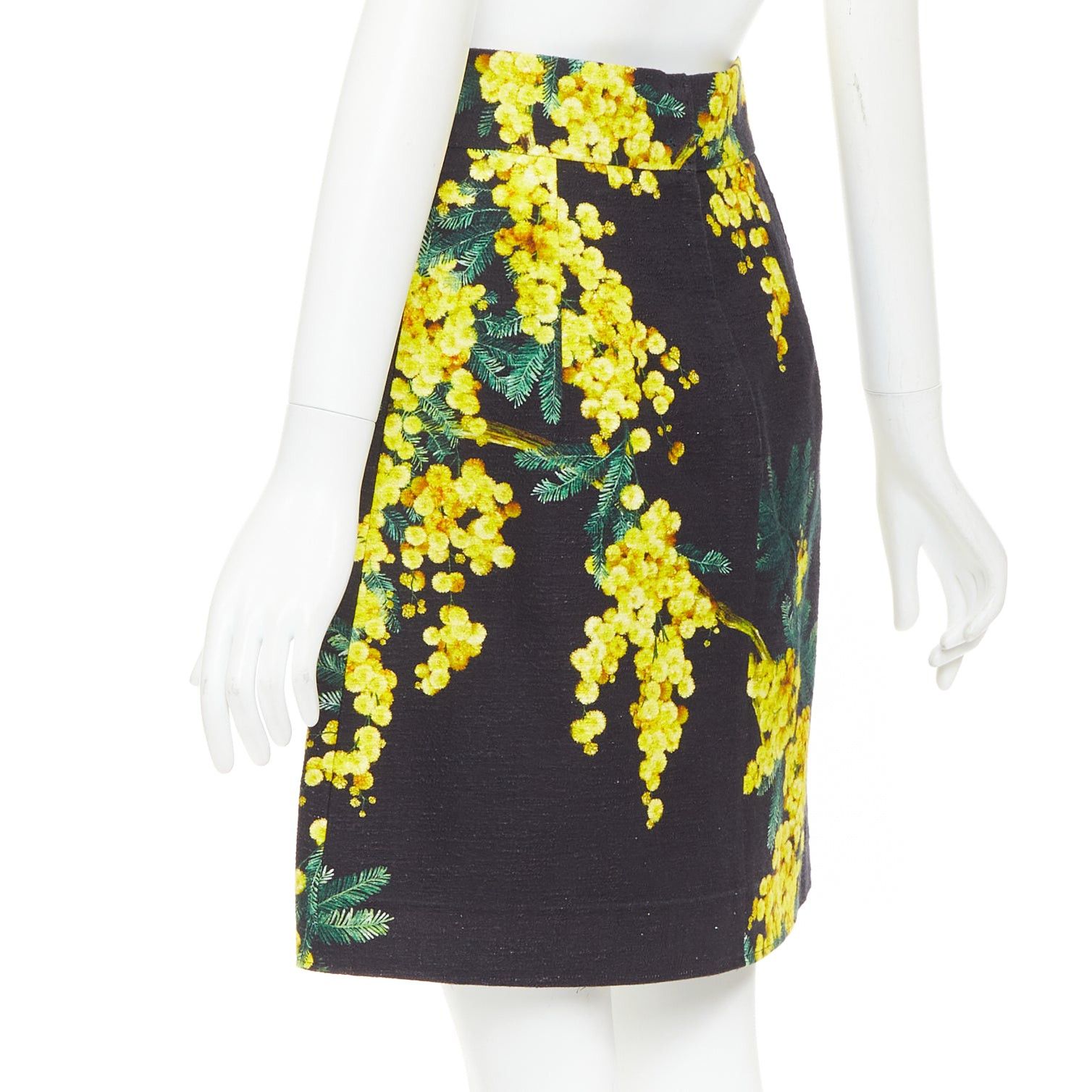 Dolce & Gabbana DOLCE GABBANA yellow black cotton floral print textured A-line skirt IT40 S Size 27" / US 4 / IT 40 - 6 Thumbnail