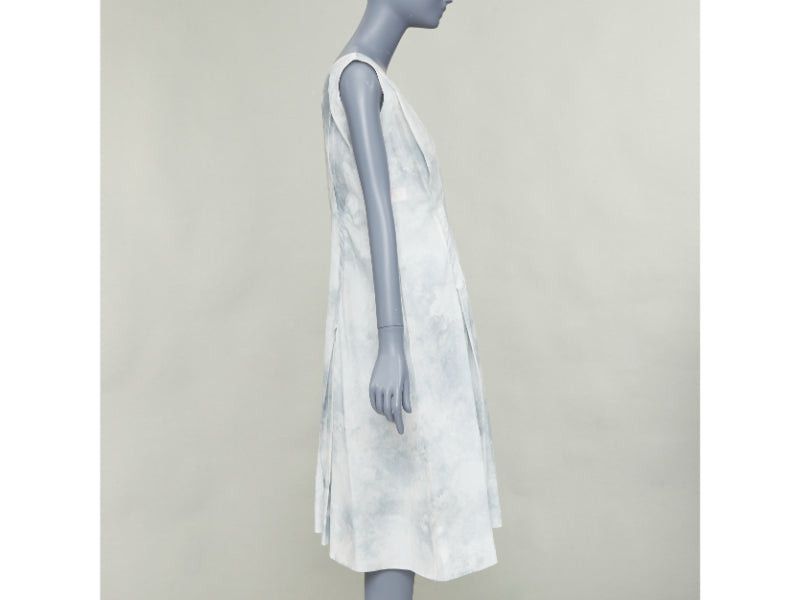 Marni MARNI off white steel blue tie dye print cotton round neck layered dress IT36 XXS Size XS / US 0-2 / IT 36-38 - 4 Thumbnail