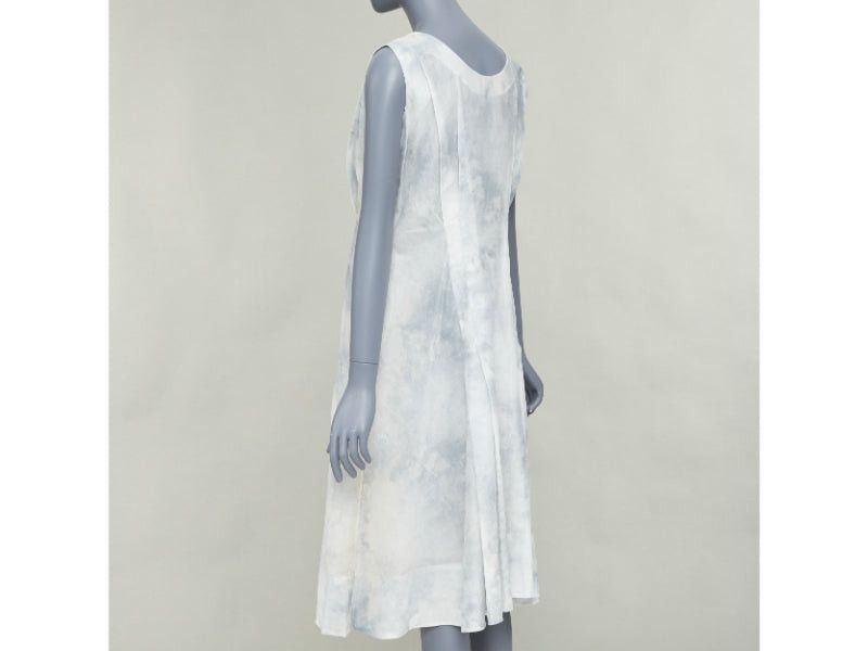 Marni MARNI off white steel blue tie dye print cotton round neck layered dress IT36 XXS Size XS / US 0-2 / IT 36-38 - 6 Thumbnail