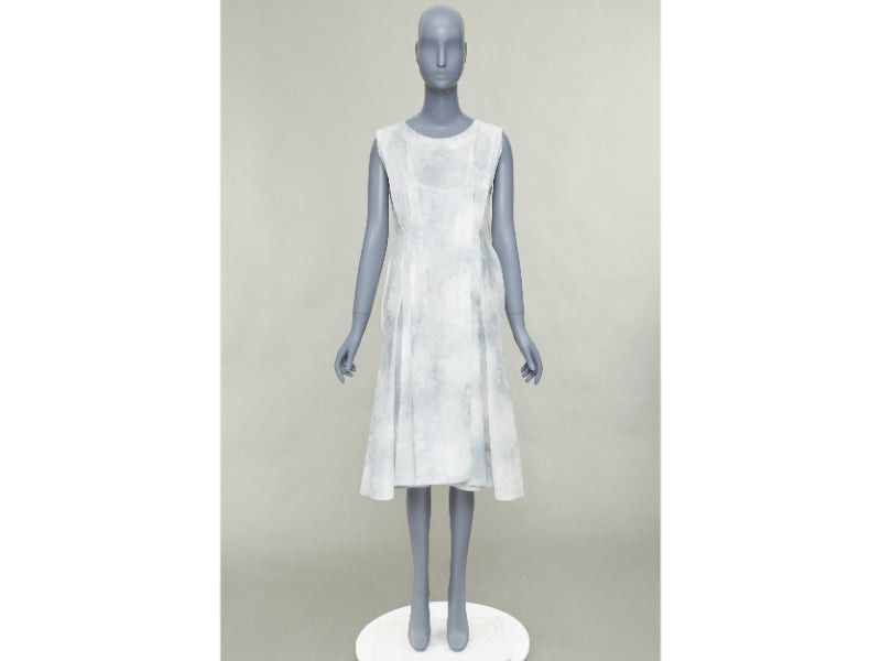 Marni MARNI off white steel blue tie dye print cotton round neck layered dress IT36 XXS Size XS / US 0-2 / IT 36-38 - 9 Thumbnail