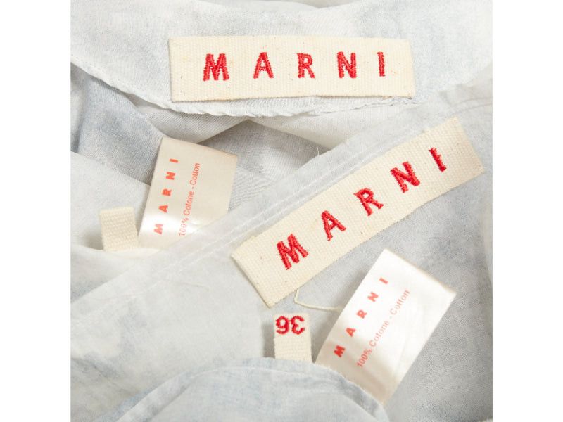 Marni MARNI off white steel blue tie dye print cotton round neck layered dress IT36 XXS Size XS / US 0-2 / IT 36-38 - 8 Thumbnail