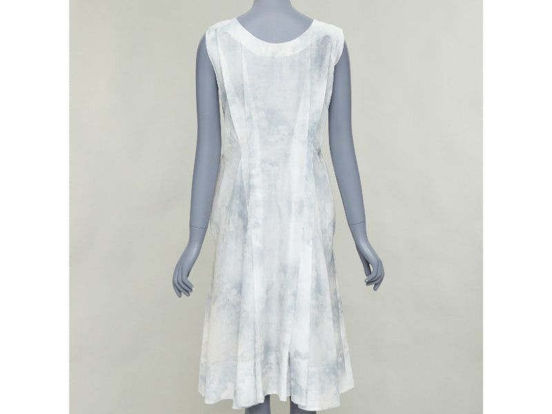Marni MARNI off white steel blue tie dye print cotton round neck layered dress IT36 XXS Size XS / US 0-2 / IT 36-38 - 5 Thumbnail