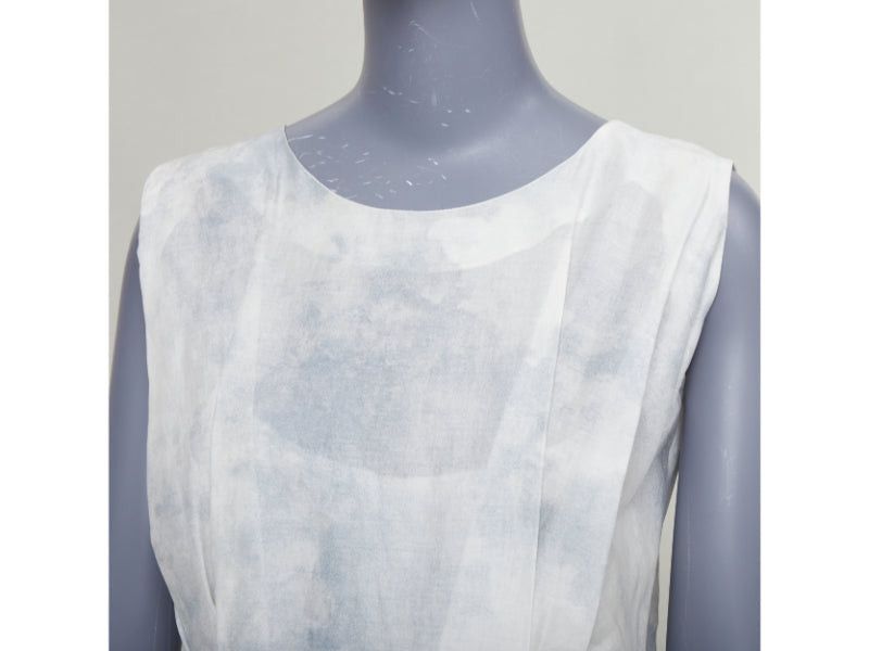 Marni MARNI off white steel blue tie dye print cotton round neck layered dress IT36 XXS Size XS / US 0-2 / IT 36-38 - 2 Thumbnail