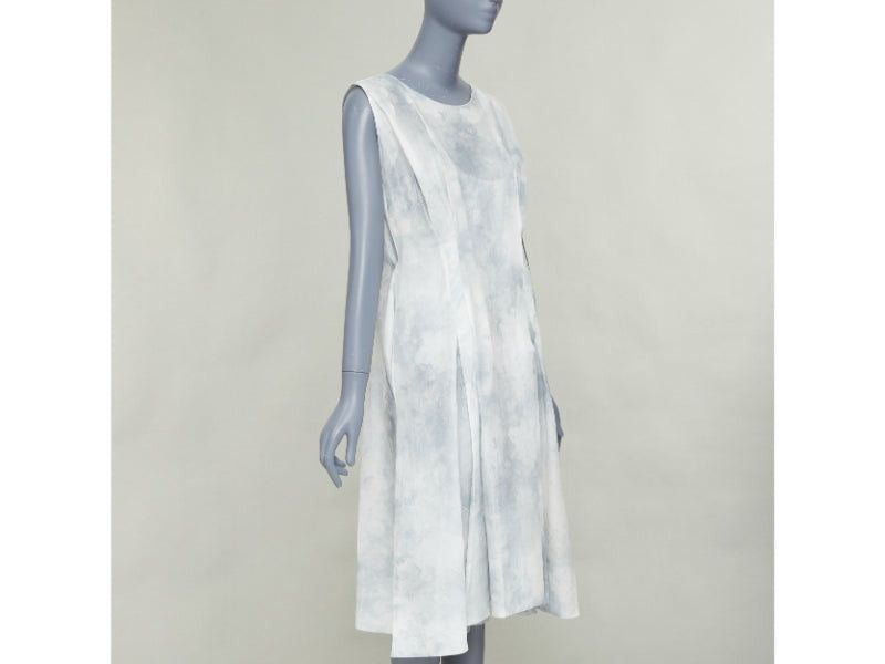 Marni MARNI off white steel blue tie dye print cotton round neck layered dress IT36 XXS Size XS / US 0-2 / IT 36-38 - 3 Thumbnail