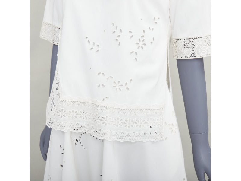 Stella McCartney STELLA MCCARTNEY 2015 cream cotton eyelets lace trim half sleeve dress IT38 XS Size XS / US 0-2 / IT 36-38 - 2 Thumbnail