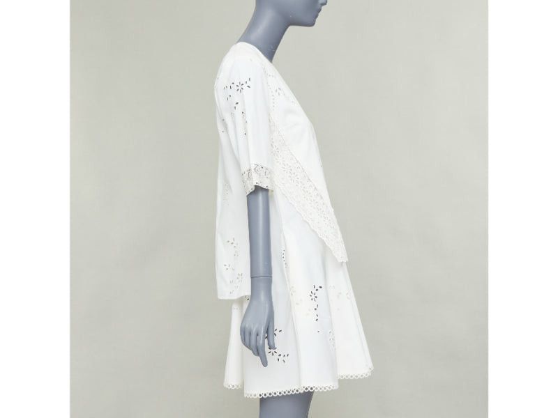 Stella McCartney STELLA MCCARTNEY 2015 cream cotton eyelets lace trim half sleeve dress IT38 XS Size XS / US 0-2 / IT 36-38 - 4 Thumbnail