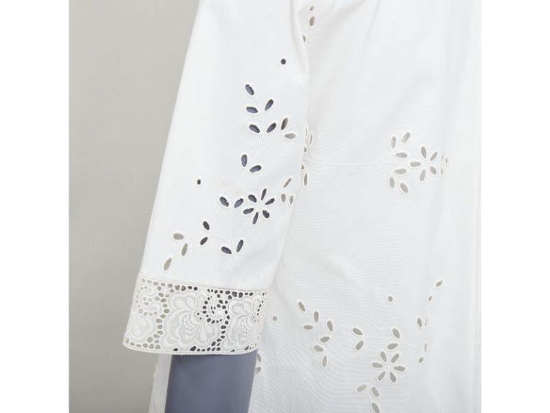 Stella McCartney STELLA MCCARTNEY 2015 cream cotton eyelets lace trim half sleeve dress IT38 XS Size XS / US 0-2 / IT 36-38 - 7 Thumbnail