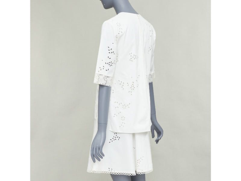 Stella McCartney STELLA MCCARTNEY 2015 cream cotton eyelets lace trim half sleeve dress IT38 XS Size XS / US 0-2 / IT 36-38 - 6 Thumbnail