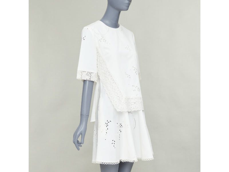 Stella McCartney STELLA MCCARTNEY 2015 cream cotton eyelets lace trim half sleeve dress IT38 XS Size XS / US 0-2 / IT 36-38 - 3 Thumbnail