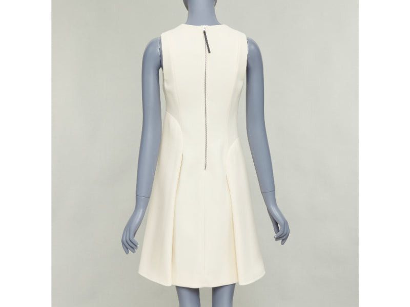 Marni MARNI cream wool curved hip seam pleated crew knee shift dress IT38 XS Size XS / US 0-2 / IT 36-38 - 5 Thumbnail