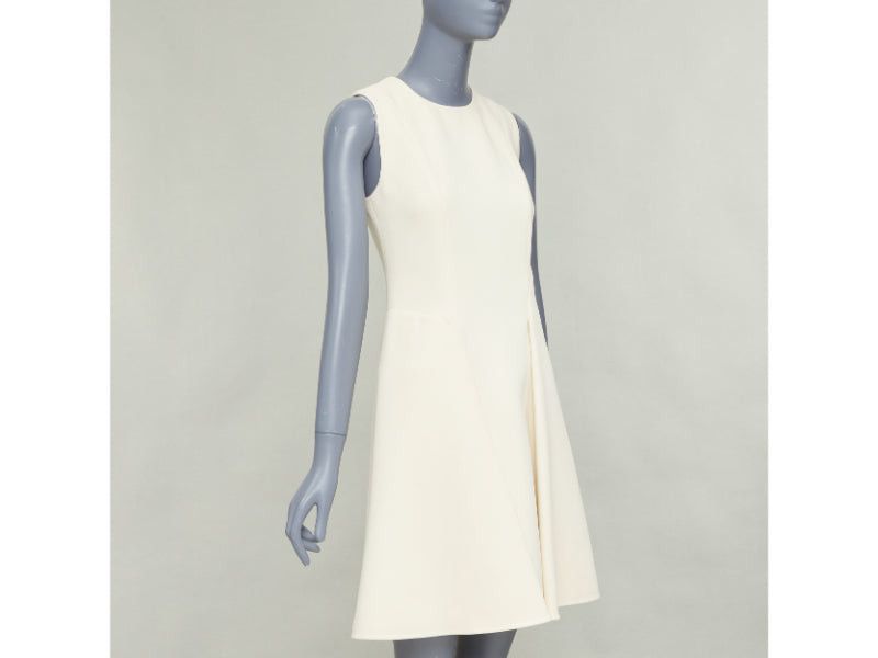 Marni MARNI cream wool curved hip seam pleated crew knee shift dress IT38 XS Size XS / US 0-2 / IT 36-38 - 3 Thumbnail