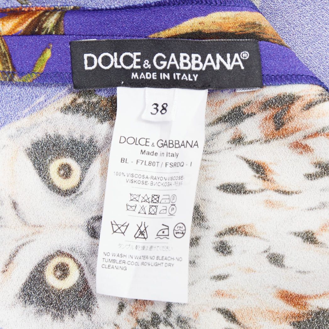 Dolce & Gabbana DOLCE GABBANA purple pink squirrel floral print cropped sleeve tunic top IT38 XS Size XS / US 0-2 / IT 36-38 - 8 Thumbnail