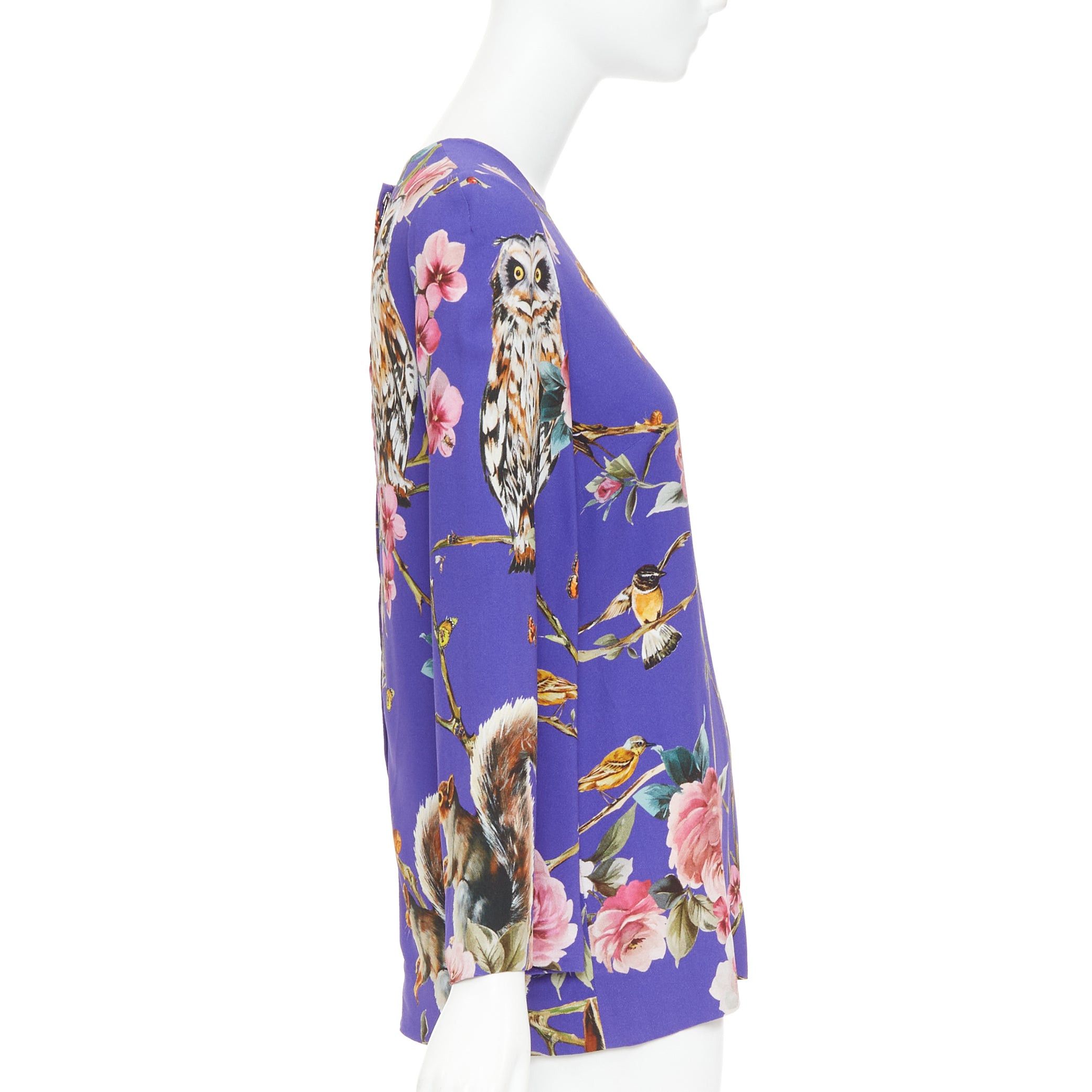 Dolce & Gabbana DOLCE GABBANA purple pink squirrel floral print cropped sleeve tunic top IT38 XS Size XS / US 0-2 / IT 36-38 - 4 Thumbnail