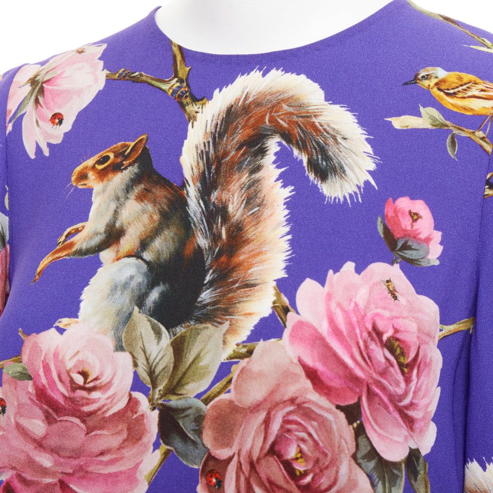 Dolce & Gabbana DOLCE GABBANA purple pink squirrel floral print cropped sleeve tunic top IT38 XS Size XS / US 0-2 / IT 36-38 - 2 Thumbnail