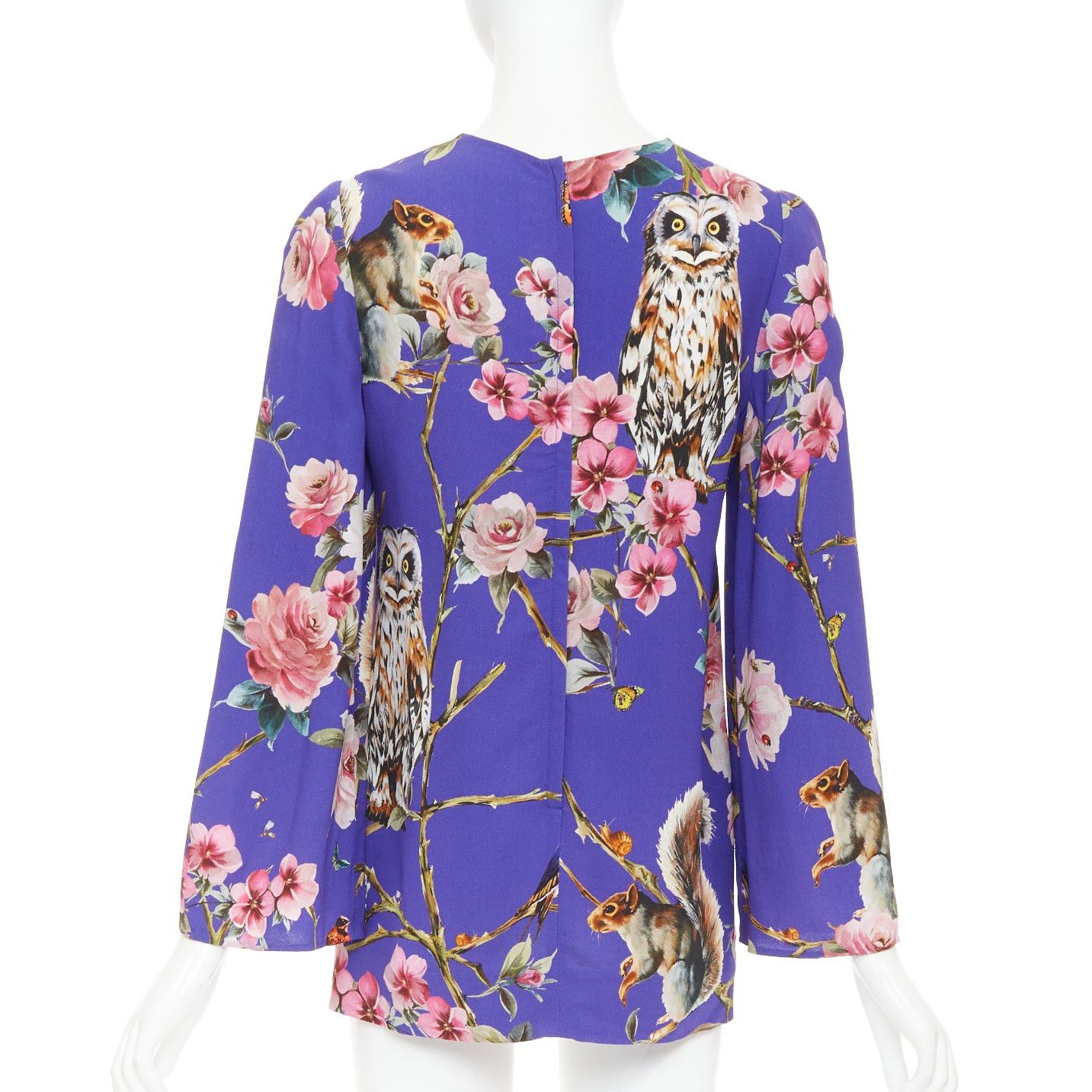 Dolce & Gabbana DOLCE GABBANA purple pink squirrel floral print cropped sleeve tunic top IT38 XS Size XS / US 0-2 / IT 36-38 - 5 Thumbnail