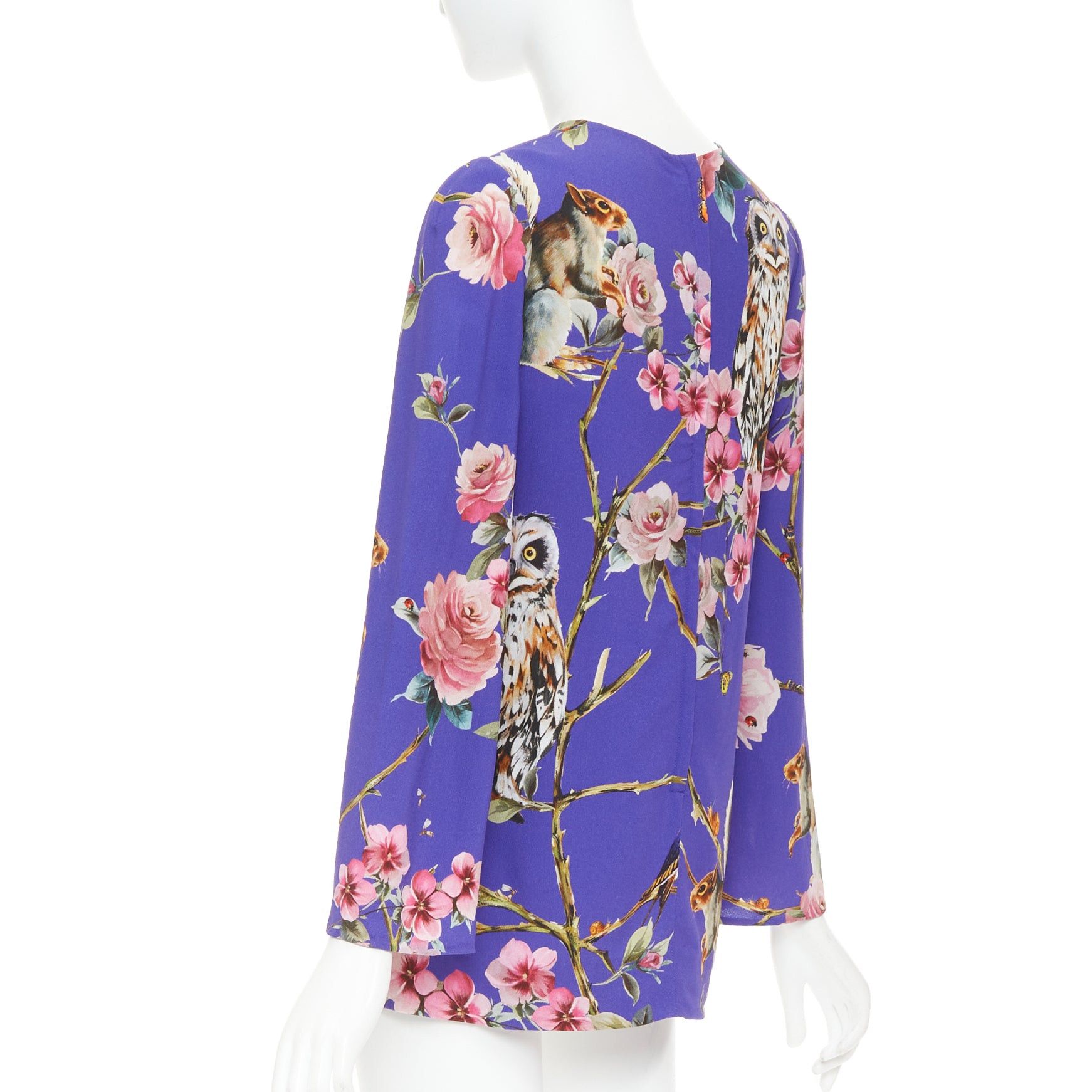 Dolce & Gabbana DOLCE GABBANA purple pink squirrel floral print cropped sleeve tunic top IT38 XS Size XS / US 0-2 / IT 36-38 - 6 Thumbnail
